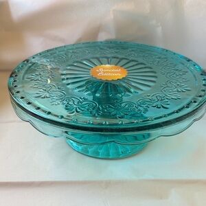 Pioneer Women Special Edition Cassie teal color glass cake stand